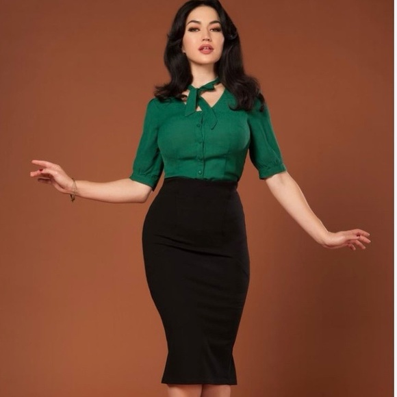 Laura Byrnes Pinup Couture Black Fitted Wiggle Pencil Skirt 2014 Size Small NWT - Picture 2 of 14